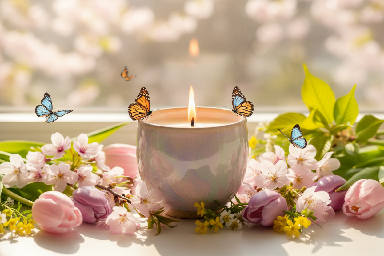 BOUGIE DANS TASSE AMBIANCE PRINTEMPS